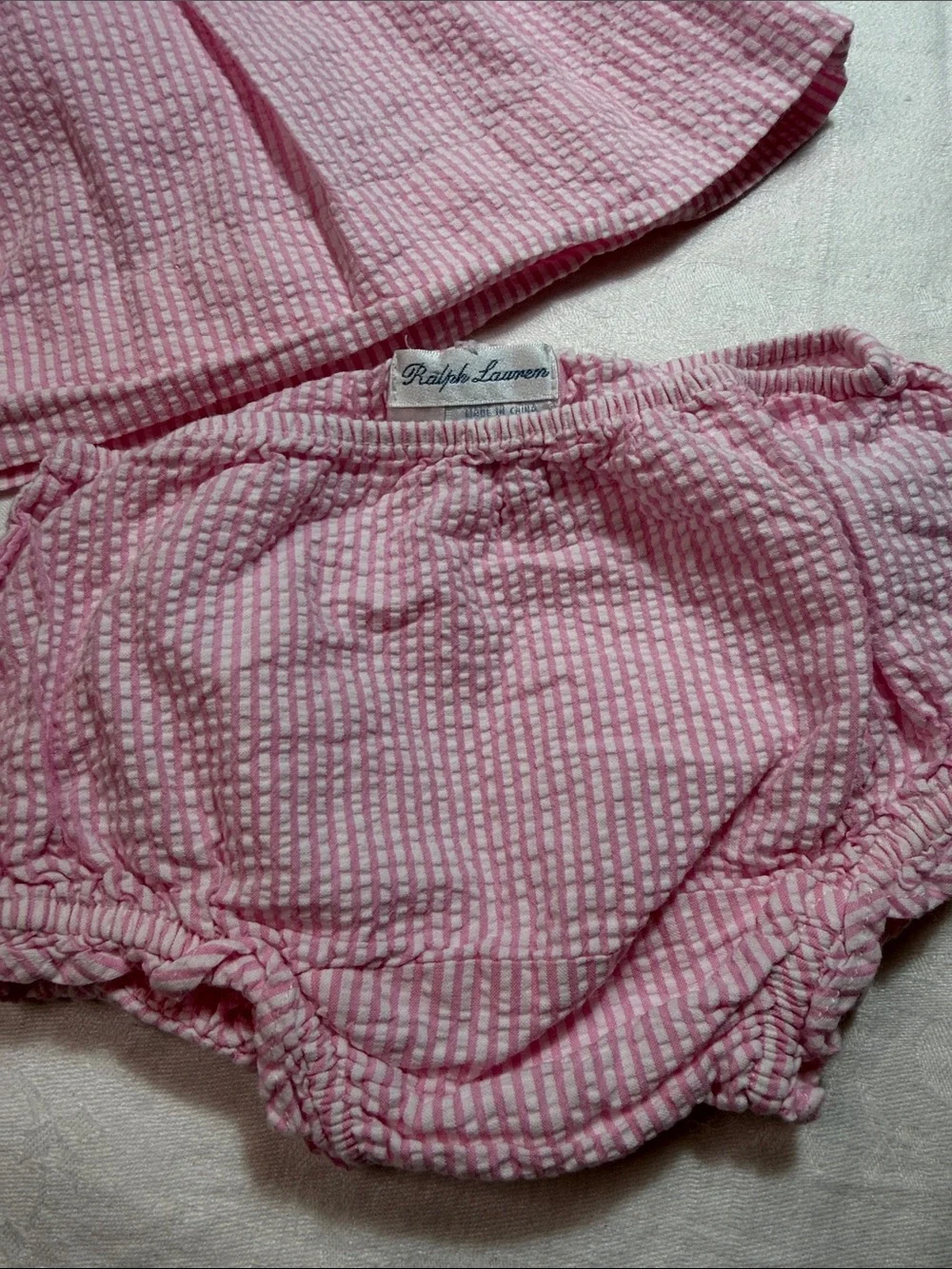 Ralph Lauren Pink Striped Baby Dress with Bloomer Set